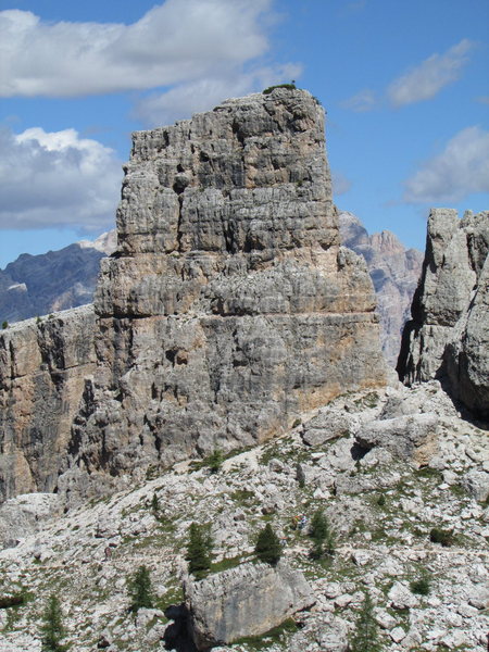 Torre Latina, West Face; as viewed from the trail leading from Rifugio Scioattoli to the Cinque Torri.