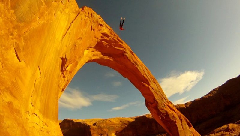 Rope-swinging on Corona Arch