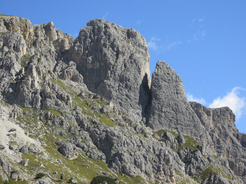 Falzarego Towers viewed from Valparola Pass area.