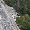 Jonathan part way up the first pitch.