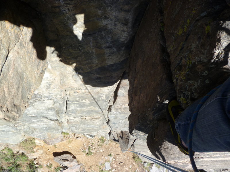 Looking down from just above the crux.