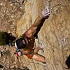 Climbing "Flesh Tuxedo" at Shelf Road, CO.