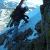 Traversing into the Molar Tooth notch just south of the summit on Tenmile Pk (Peak 2).