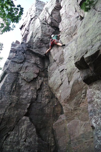 Young climber from UW Madison Hoofer's on his first lead of Primak's Surprise.  No doubt finding out what the name is all about.