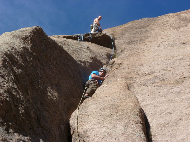 Brian near the top.  Kevin on belay.