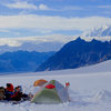 Camp on the Pika with a sunny Foraker in the distance. Infinite Spur and French Ridge are clear and beautiful