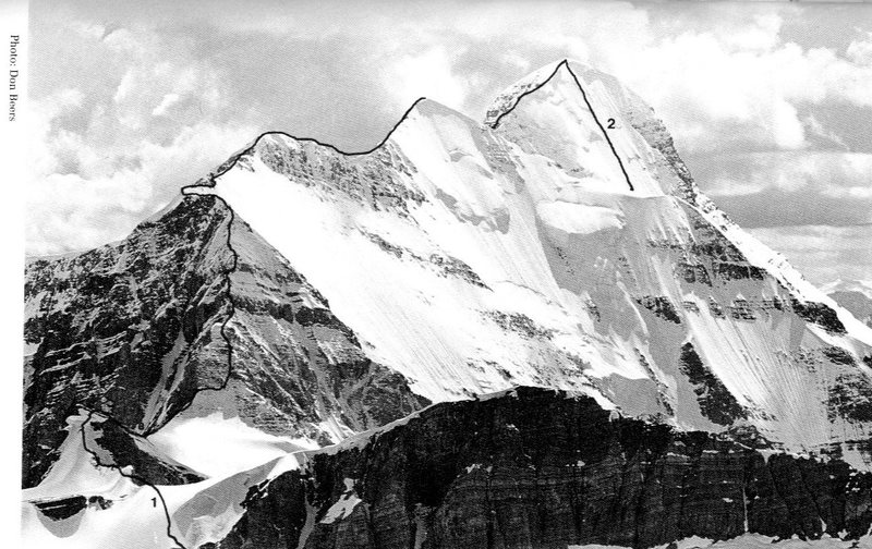 Bryce NER route photo from "Selected Climbs in the Canadian Rockies by Sean Dougherty"