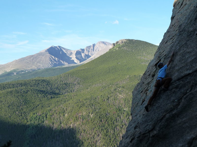 Reaching big on my first outdoor climb. 