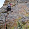 The first ascent of West Side Highway, start of the second pitch.<br>
<br>
Photo by Andy Grauch.