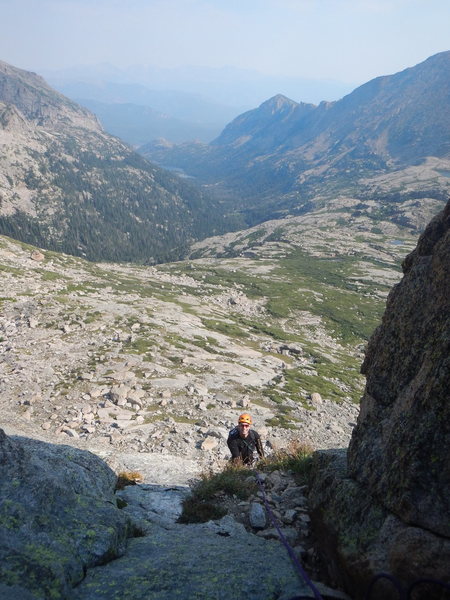 Charles Goldman working his way to the top of the second pitch.