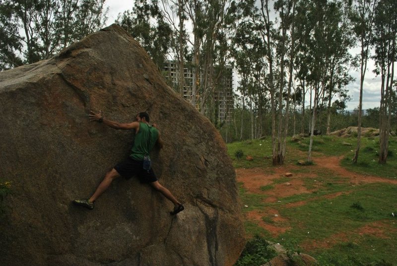 A slab boulder, goes at V2.