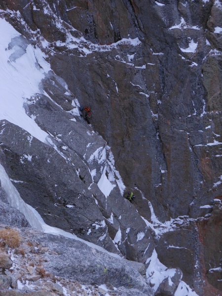 Exiting the chimney on pitch 2.<br>
<br>
Photo: Josh Thompson.