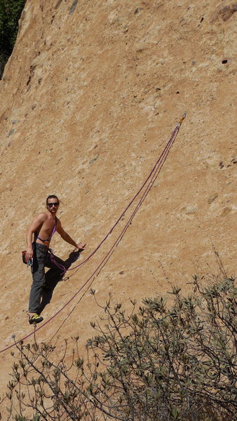 Climbers using the lower slab of Hyperion Slab to teach footwork and belaying.