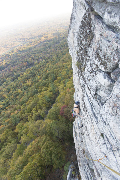 Climbing the final pitch.