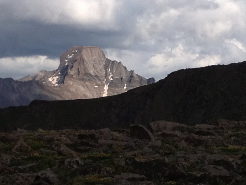 Longs Peak from the west, on top of Flattop.