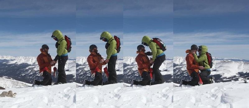 Mt. Lincoln Colorado at 14,295 ft<br>
March 14th, 2013<br>
Temperature: Freezing Cold<br>
Wind: A Million MPH<br>
Avalanche Warning: Yes<br>
Barometric Pressure: Like an Elephant on Your Chest<br>
Precipitation: 100% (In My Eyes)<br>
Outcome: Worth Every Treacherous Step : )<br>
<br>
<br>
This was our third time on Mt. Lincoln. 1st to ice climb the beautiful and extraordinary frozen waterfall and second time to summit. Third time to commit our lives together : )