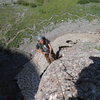 Patrick belaying from the top of the first-ish pitch.