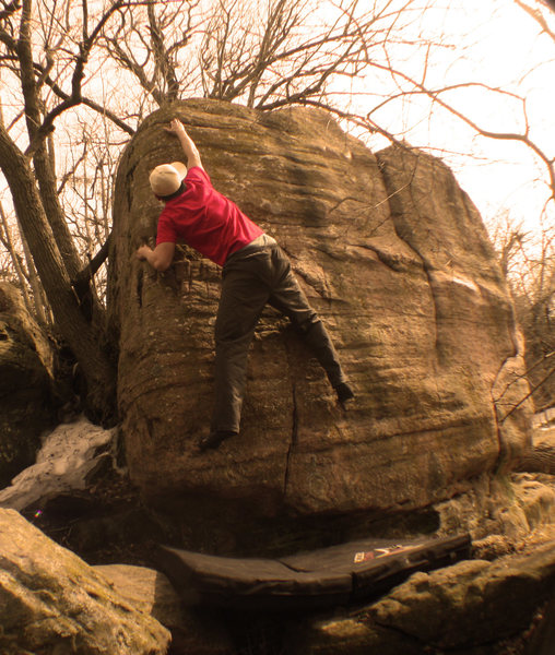 Michael Madsen on a later ascent of Contrivance ( V5)