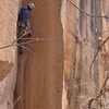 Aaron Miller in the crux <br>
dihedral section of <br>
Holy Grail (5.11+)