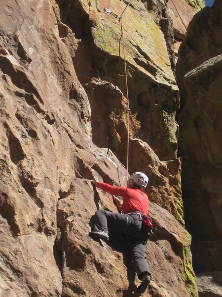 Marsha below third bolt, 2013-10-27.<br>
<br>
Photo by Mike Walley.