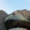 At the 2nd traverse crux. 10/27/2013. Photo: Nate Erickson.