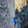 Nate Erickson entering the 2nd crux of Vertigo. 