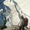 Kyle Flick on the lower north ridge of Stuart, getting ready to access the upper Ice Cliff Glacier.