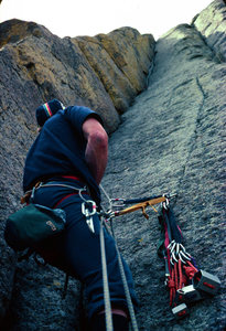 Belay on Soler, Nice rack from 1980's