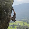 Climbers on The Bludgeon, Shepherds Crag, Borrowdale Valley, NW England