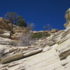 Looking up from the top of the 4th pitch.  This shows the 3rd class scramble to the top.  Its worth going to the top for the 360 views.  take care to not kick down the loose rocks.