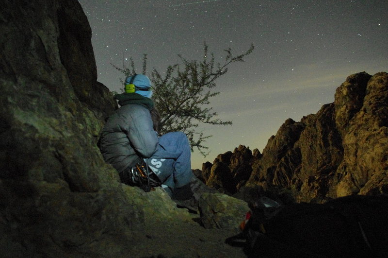 Resting at the base of the Crooked Dick under moonlight.