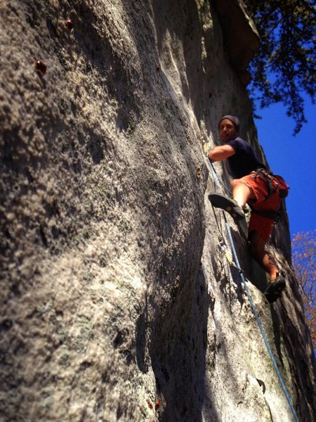 Twinkle Toes, classic face climbing... (notice the un-clipped bolt - I had z-clipped it and had to remove it while on-route! That's how I learn a lesson.) Lady bug season! Thousands of them everywhere that day - note in the pic...