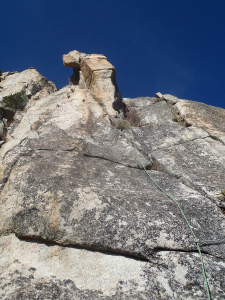 Pitch 2 goes up the right side of the arete.