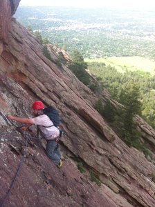 Near the top of P1 of Free for All. Check out the climbers on Freeway in the background. 