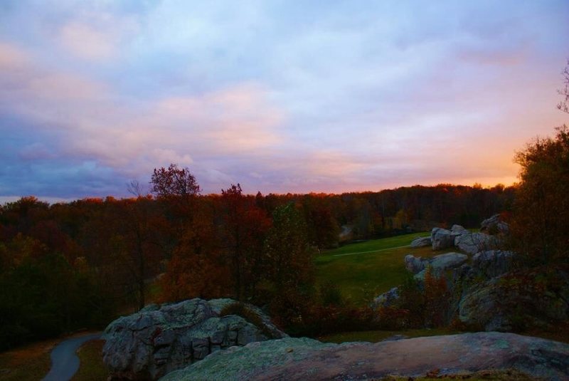 Looking back on the course at sunset