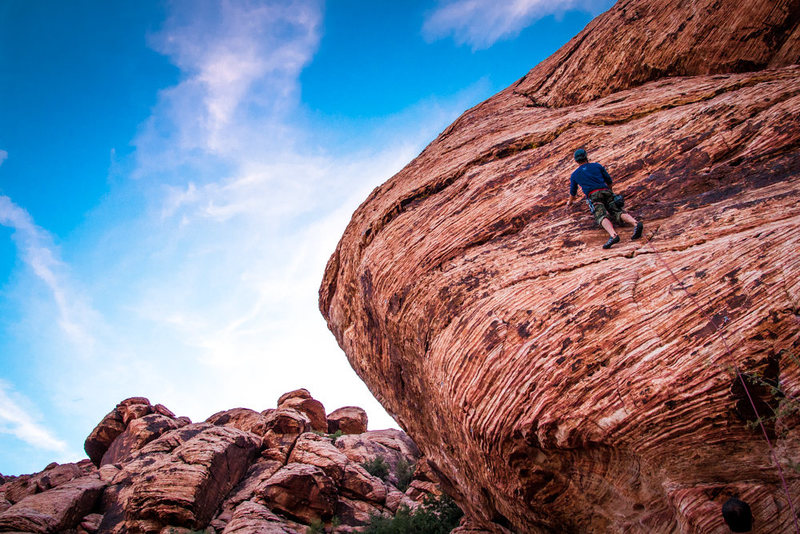 Sun going down at Calico Basin, route unknown, grade 5.8