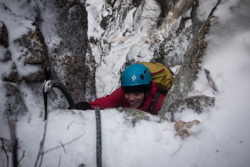 Mike Hancock topping out the 5.5 mixed pitch! Plenty of verglas on all the chock stones made the send a bit spicy!