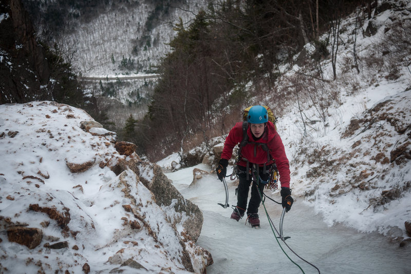 Second pitch on Shoestring Gully, Mt. Webster (WI2).