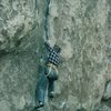 Anne on Butterfly Crack (5.11c), Trashcan Rock, Joshua Tree.