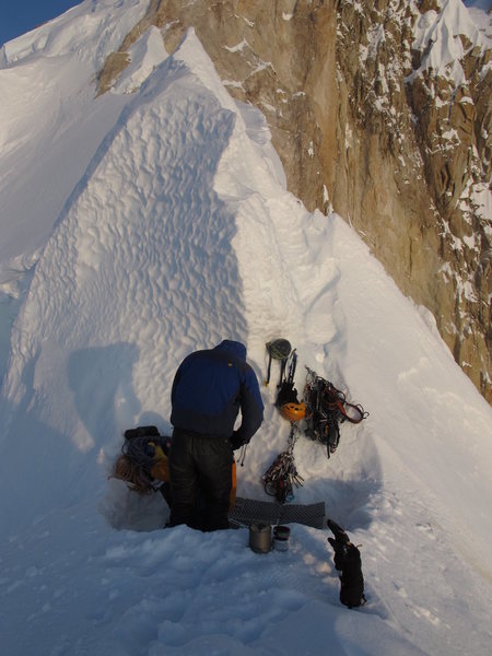 Our ice coffin at the Cornice Bivy