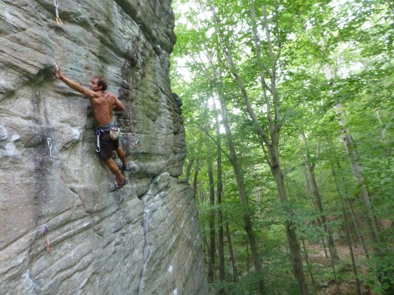 Ryan on the red point attempt<br>
Photo: Zane Dordai