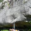 Ian gaining the slab while Freddy relaxes on the ledge.