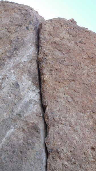 Looking up into the steep crack below the north end of the Hatchery.