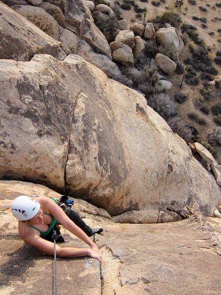 The crux is near the top of this route.