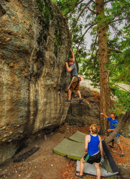 Jake's feet cutting out as he hits the top crimps. <br>
<br>
Photo date: July, 2009.