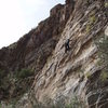 Suzanne on the easier climbing section of 'Meteor Shower'