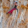 Alison Fritz cruises into the crux<br>
Couples Fear Factor (5.11)