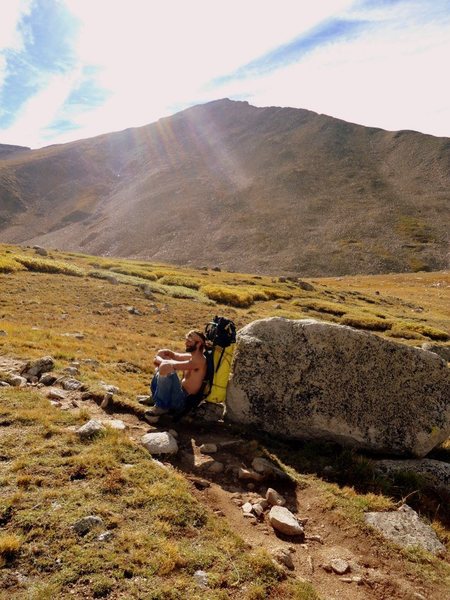 resting with a soon to be celebration keg for the summit of Mt Huron