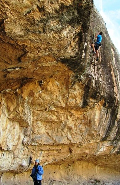 Contemplating the looming slab crux.