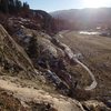 View of the "trailhead" and parking lot from the top of the West Face Slabs - winter climbing (January 4th 2014).